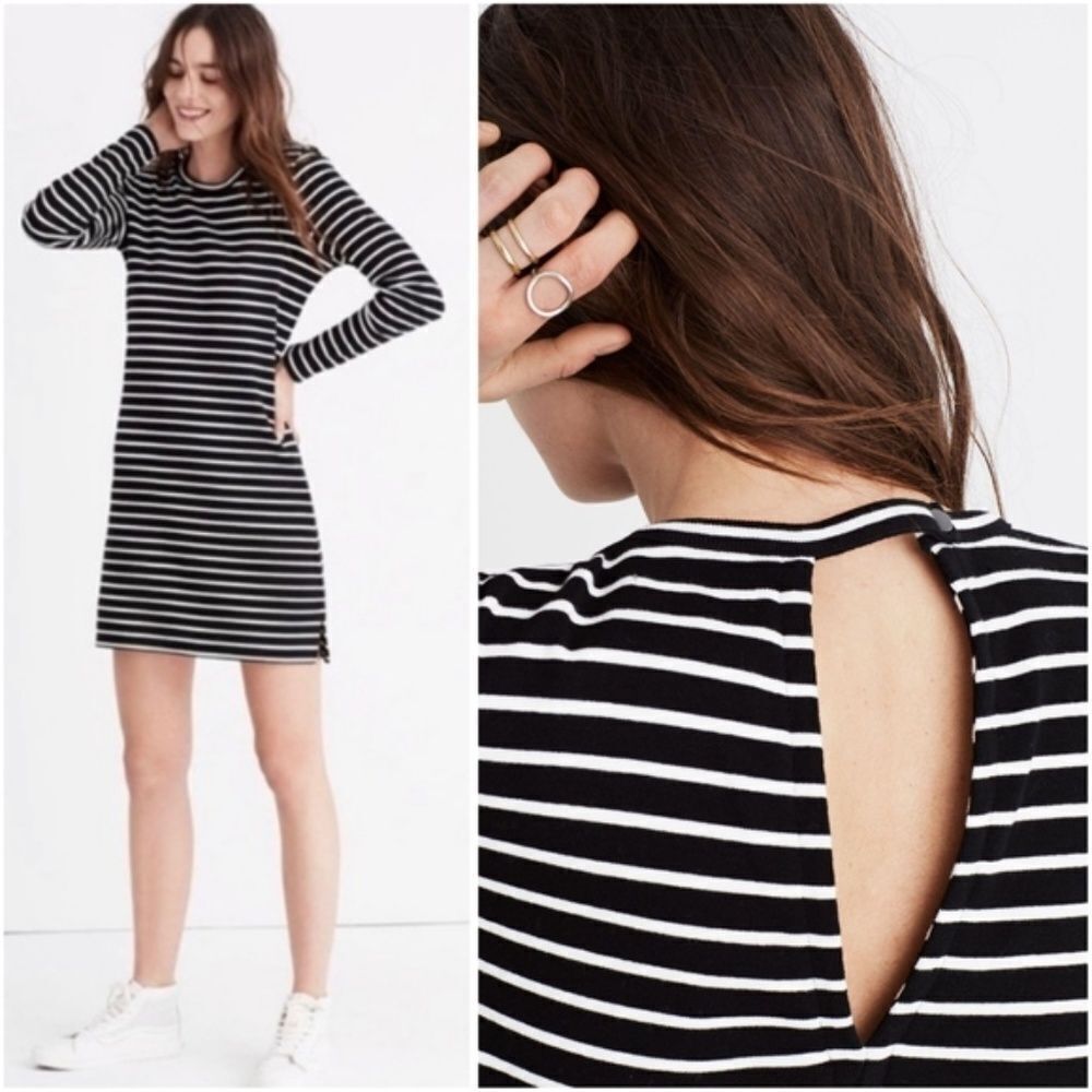Madewell Black/White Striped Keyhole‎ Dress Sz XS